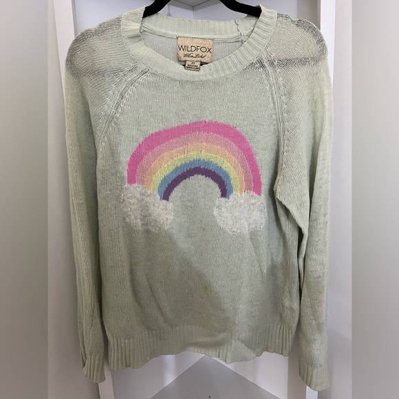 Baby blue Pastel Rainbow WILDFOX Gold knit sweater cozy Y2K e-girl size XS - Picture 3 of 6